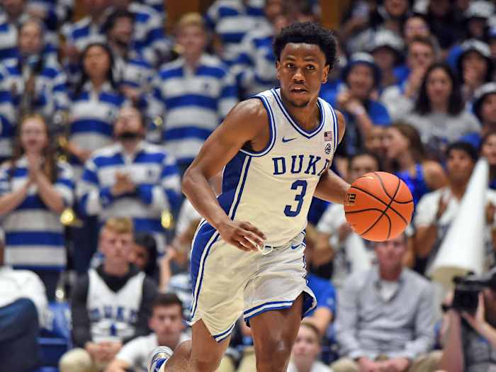 Duke’s Jeremy Roach dribbles